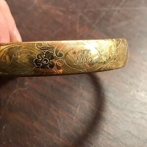 MH & Co antique Victorian Edwardian gold filled etched floral bangle bracelet